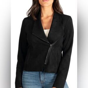 KUT FROM THE KLOTH Carina Faux Suede Moto zip Jacket Black Asymmetrical large